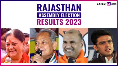 Rajasthan Election 2023 Results: BJP Set To Form Government in State As Party Crosses Majority Mark, Wins 102 Seats and Leads on 13